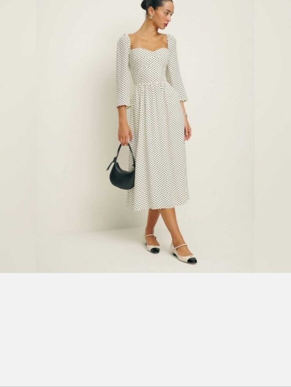 Reformation Inori Midi Dress in Eclipse Dot White Polkadots | size 2 - Picture 3 of 10